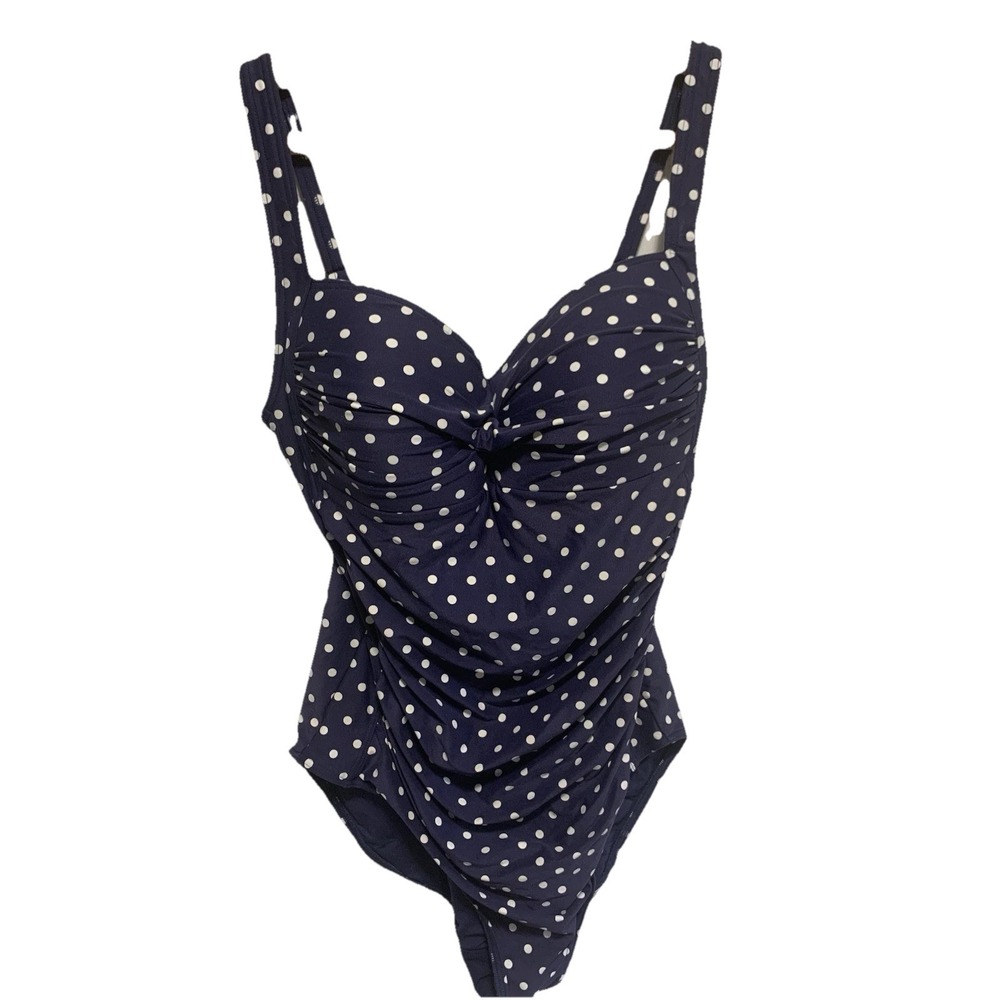 Bond-Eye Australia One Piece Swimsuit Women US 10 Navy Polka Dot Ruched